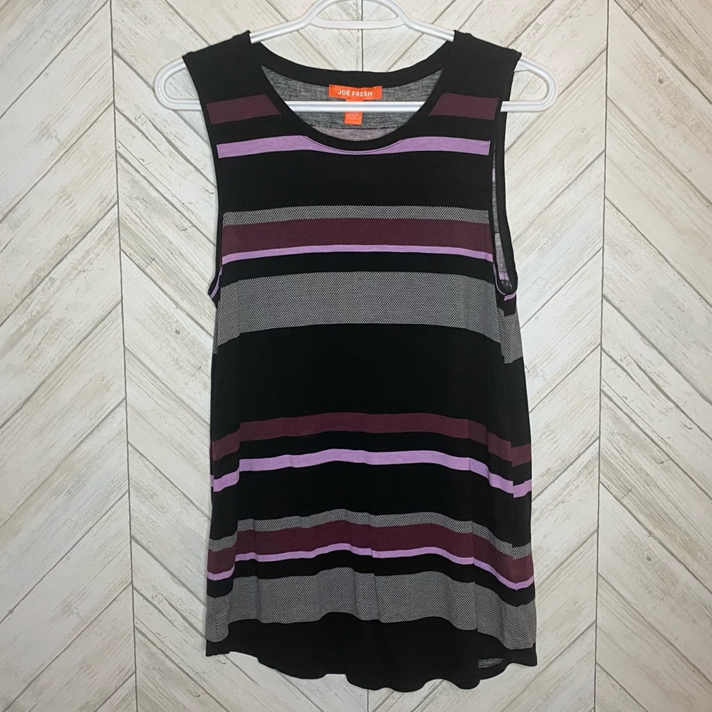 Vibrant black and purple stripe Tank Top with Breathable Fabric and Relaxed Fit